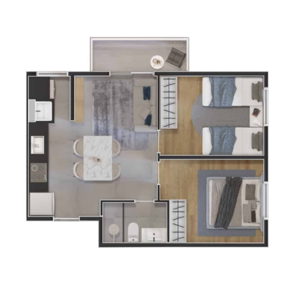 Apartamento GreenPark Residence com 2 quartos e varanda ampla, ideal para famílias que buscam confor.